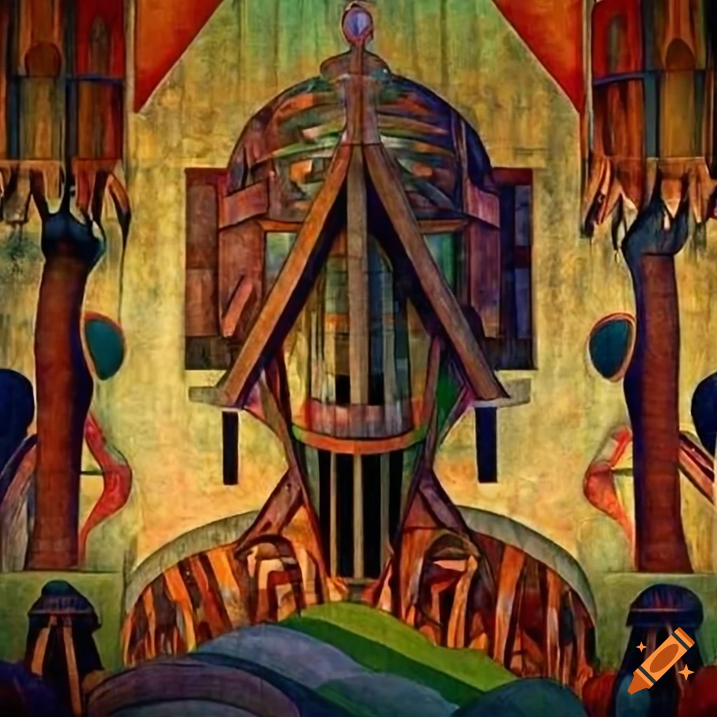 Intricate depiction of H.G. Wells's Time Machine by Diego Rivera with ...