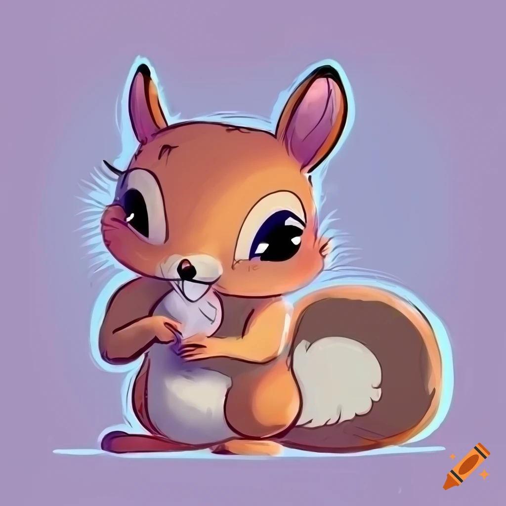 Thick cartoonish squirrel holding a white box in pastel-toned warm colors