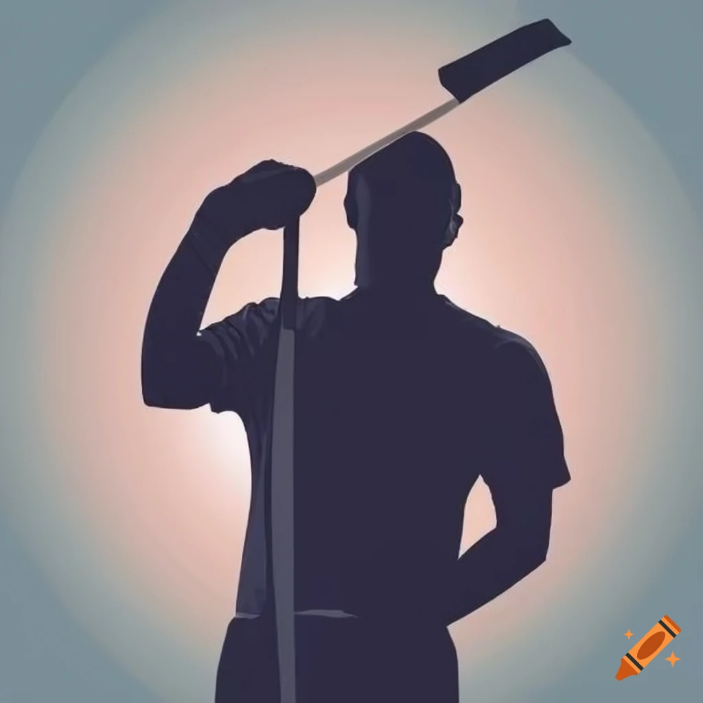Silhouette of a landscaper holding a long thin tool