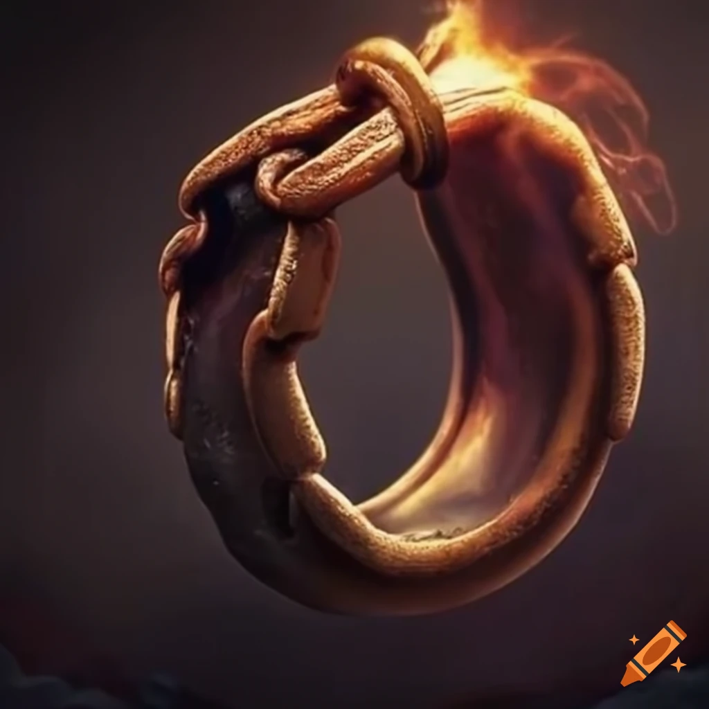 Cursed magical ring of shackles with chains and a gem on Craiyon