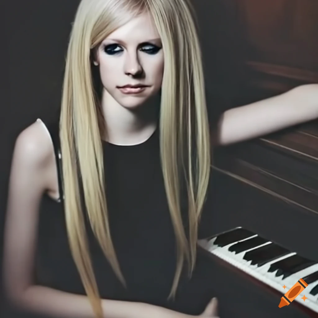 Avril Lavigne playing a grand piano