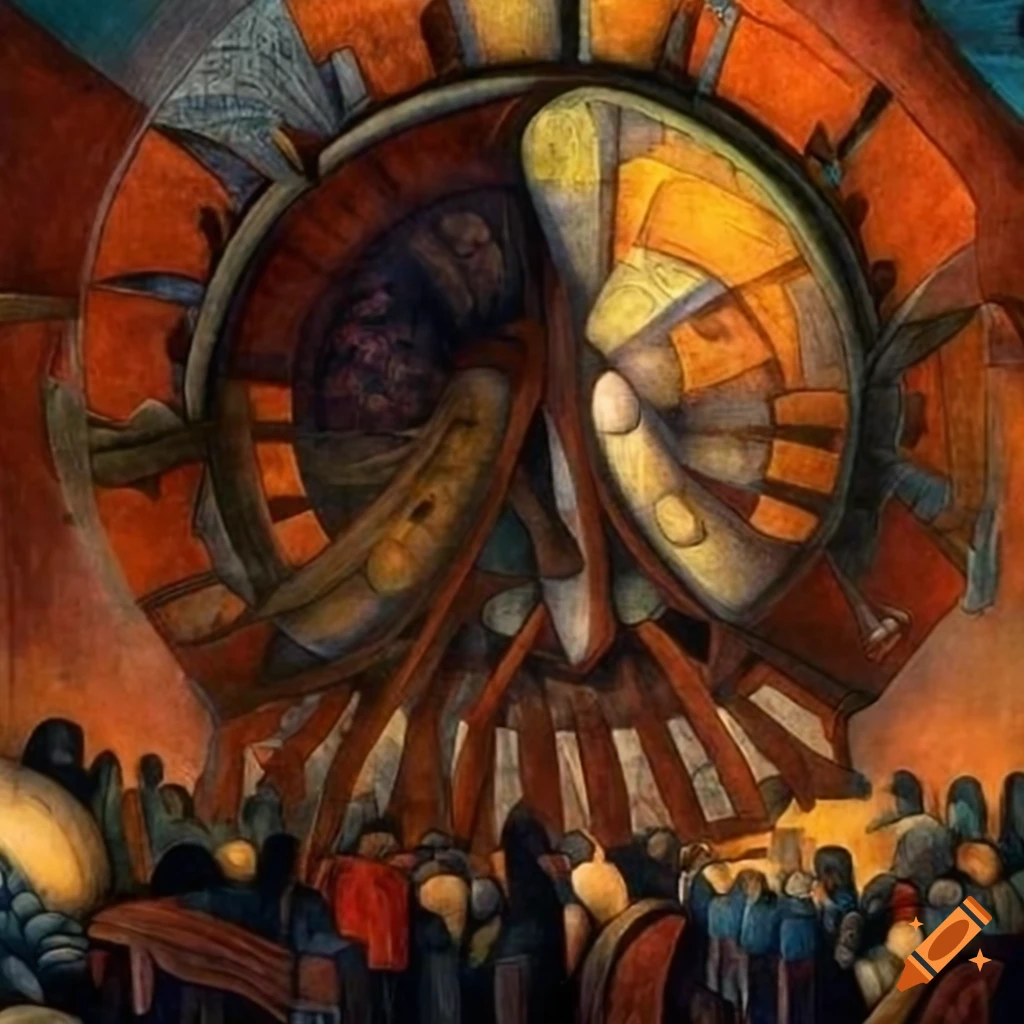 Intricate depiction of h.g. wells's time machine by diego rivera with ...