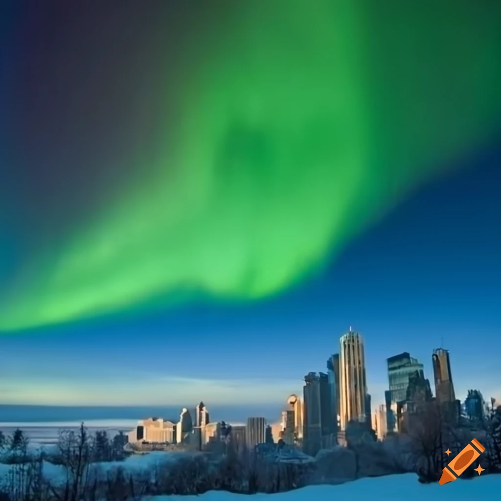 Chicago North Side bar lecture with winter image and Northern Lights on projector screen