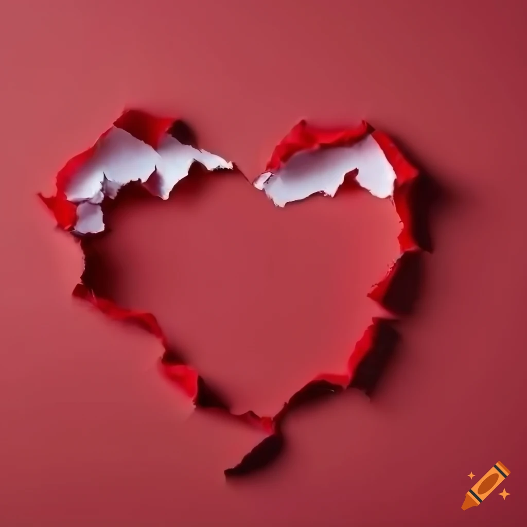 Red torn paper heart shape on red background on Craiyon