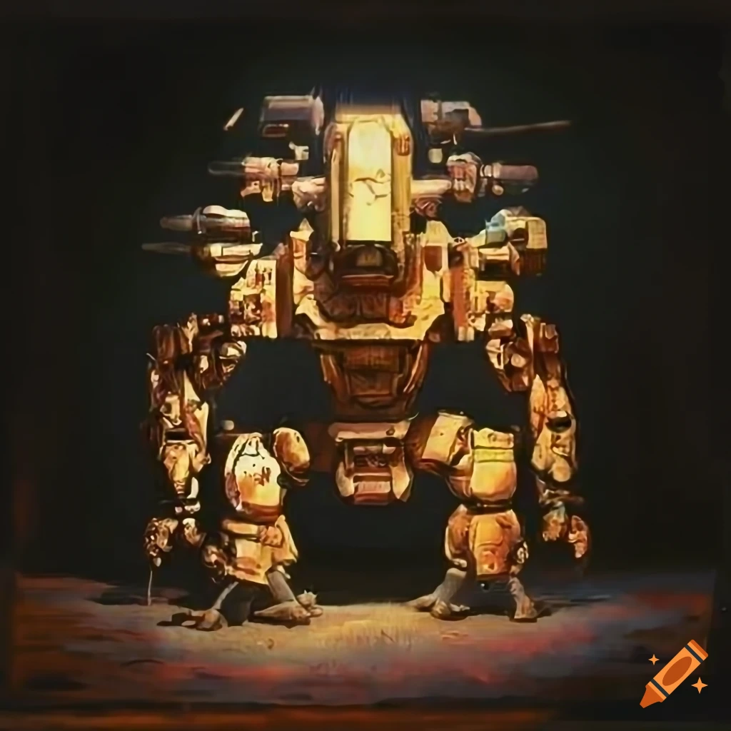 High definition mech art with intricate layering and spectacular lighting on black background