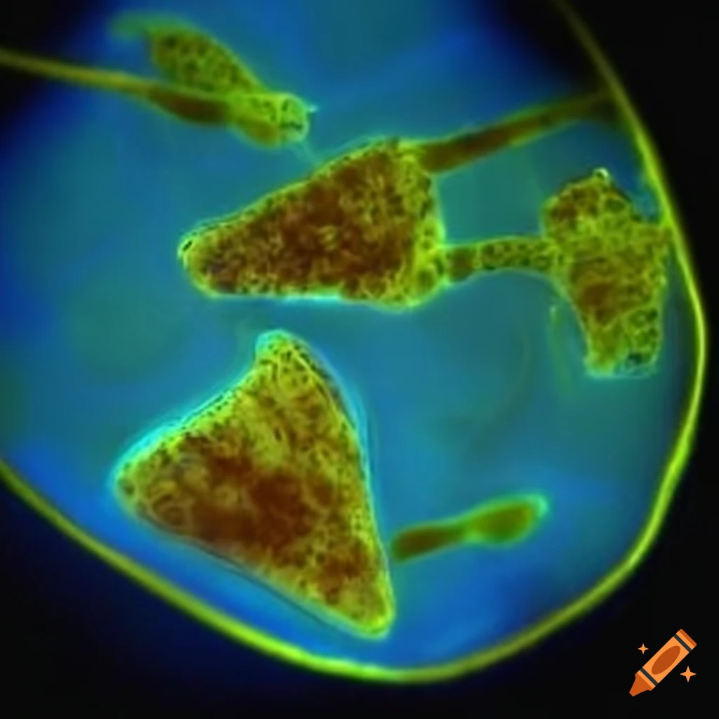 Microbe eating chips under the microscope