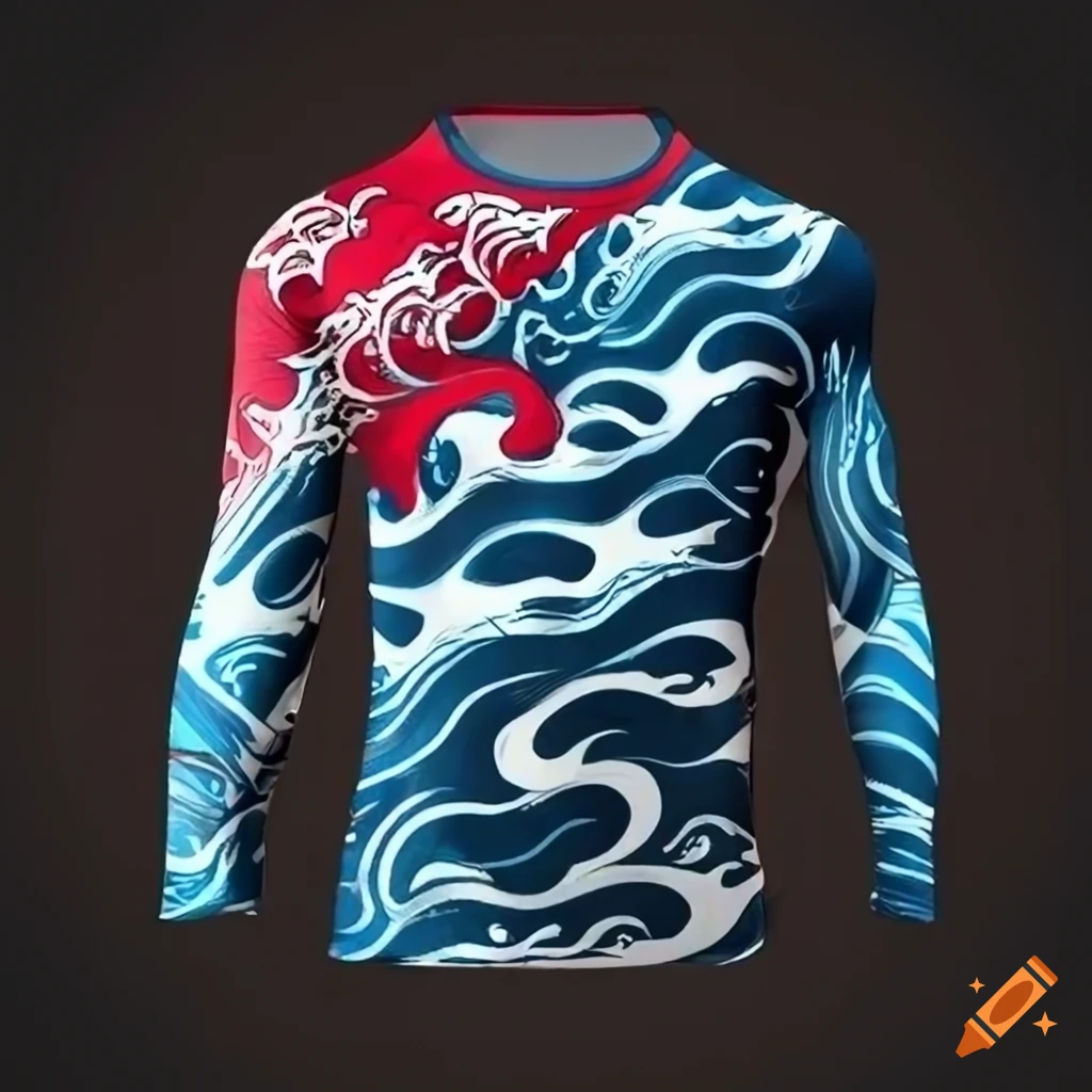 Japanese style wave pattern jiu jitsu rash guard on Craiyon