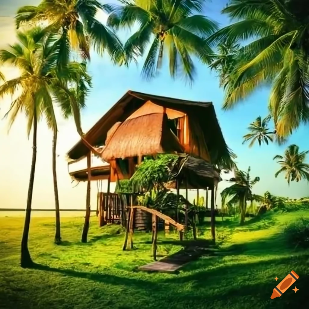 Resort surrounded by lush green coconut farm
