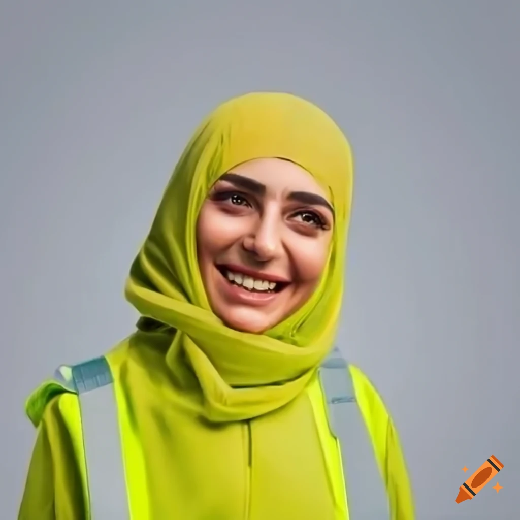 Smiling Arabic woman with haircut wearing safety jacket