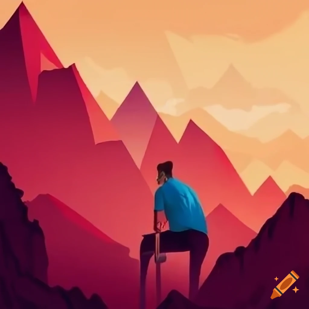 Corporate team facing challenges on a mountain on Craiyon