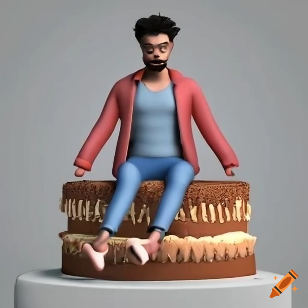 Casually dressed man sitting in front of a cake in a party setting