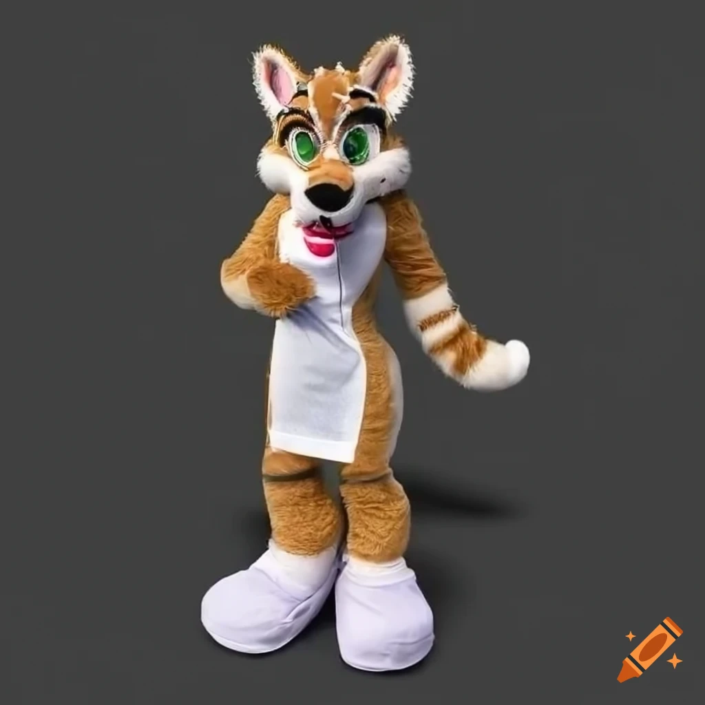Waitress wearing cute cartoony femmine Thylacine mascot fursuit at restaurant