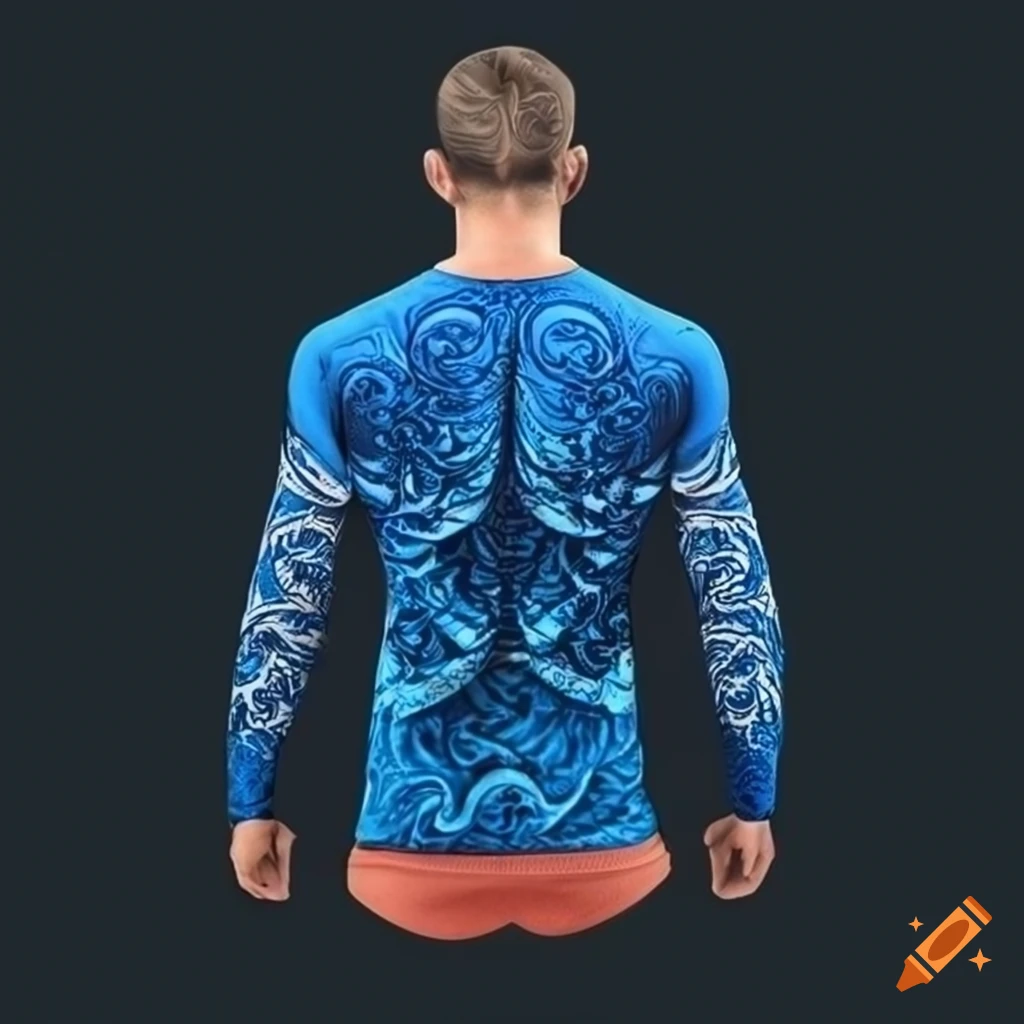 Blue Jiu Jitsu Rash Guard With Japanese Wave Symmetrical Pattern On Craiyon Blue Jiu Jitsu Rash Guard With Japanese Wave Symmetrical Pattern On Craiyon