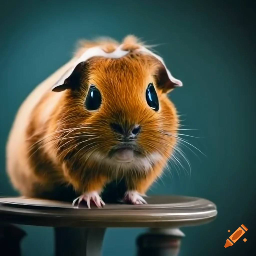 Guinea pig sitting on an old toilet seat, scratching its head and