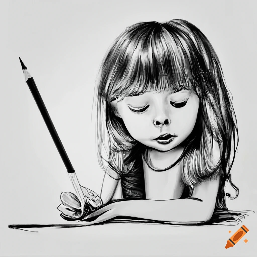 Adorable little artist drawing with pencils on paper in a black and