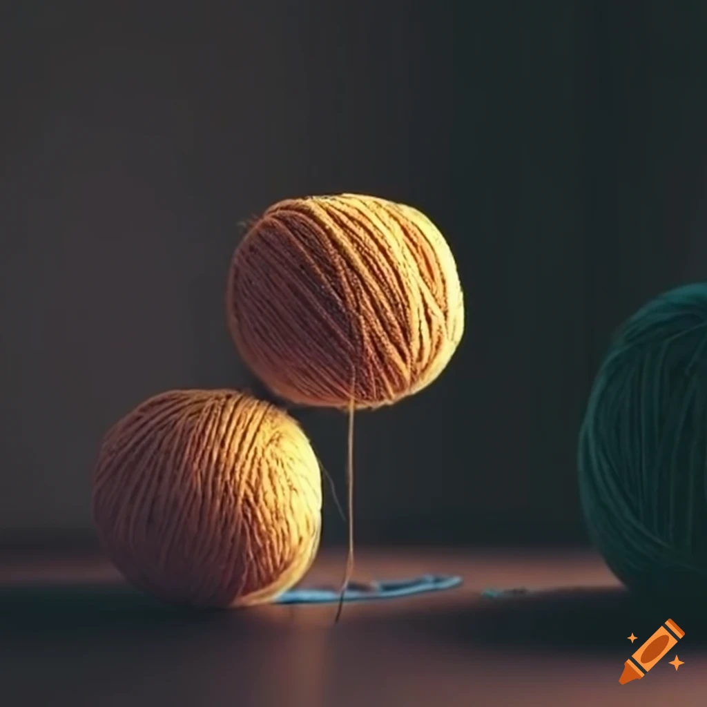 Delicate yarn balls unraveling in a serene setting on Craiyon