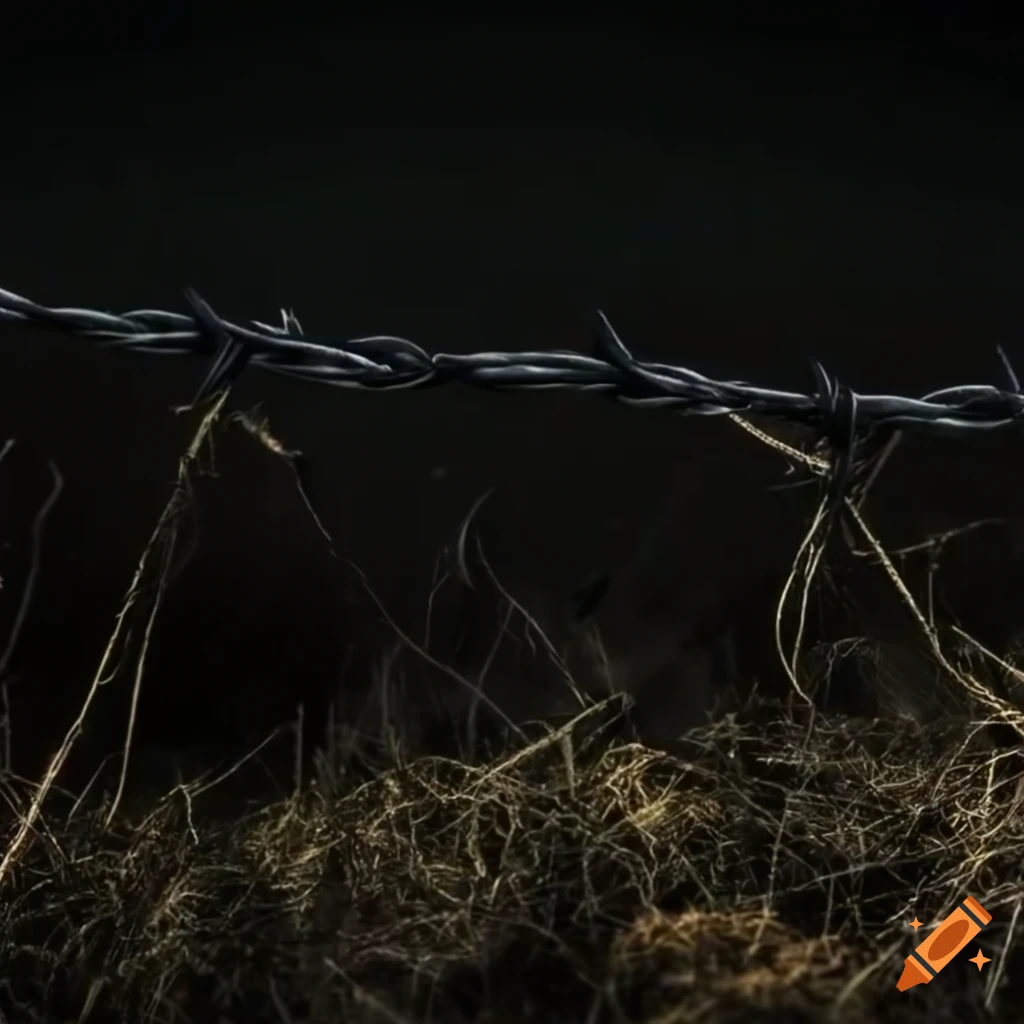 First World War trench with barbed wire during stormy night on Craiyon