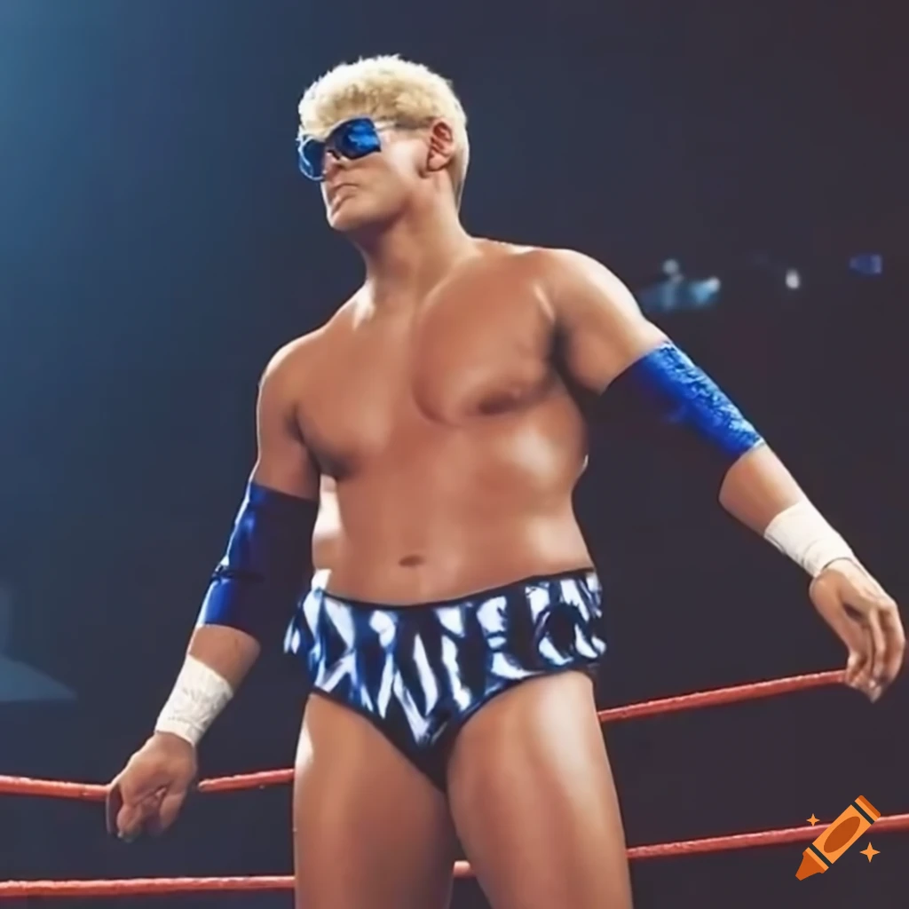Cody Rhodes in a suit with Rikishi's sunglasses standing in WWE ring