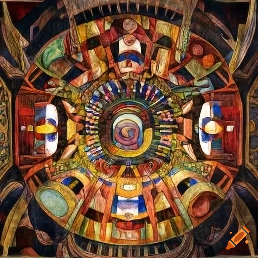 Intricate depiction of H.G. Wells's Time Machine by Diego Rivera with ...
