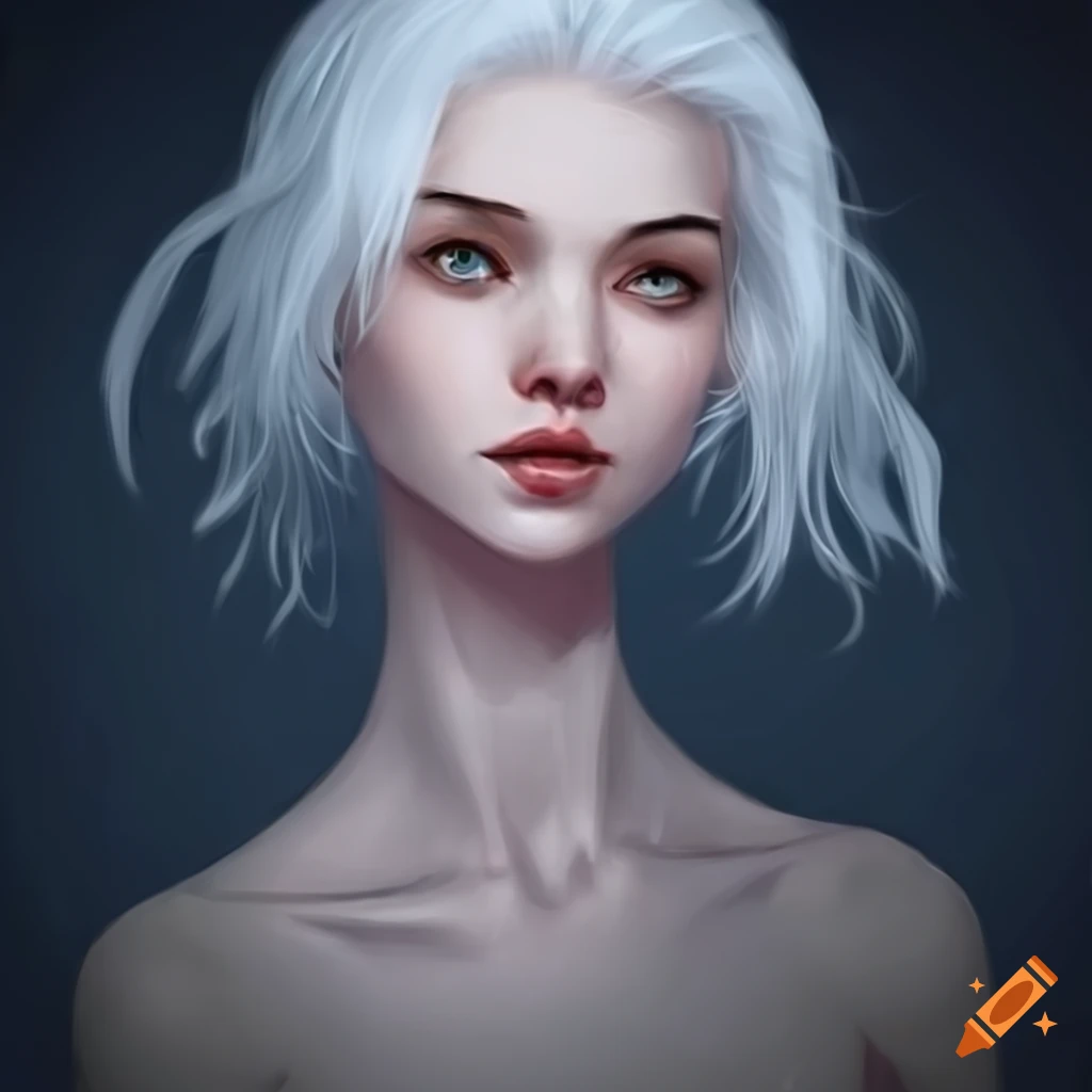Art of a young woman with white hair on Craiyon