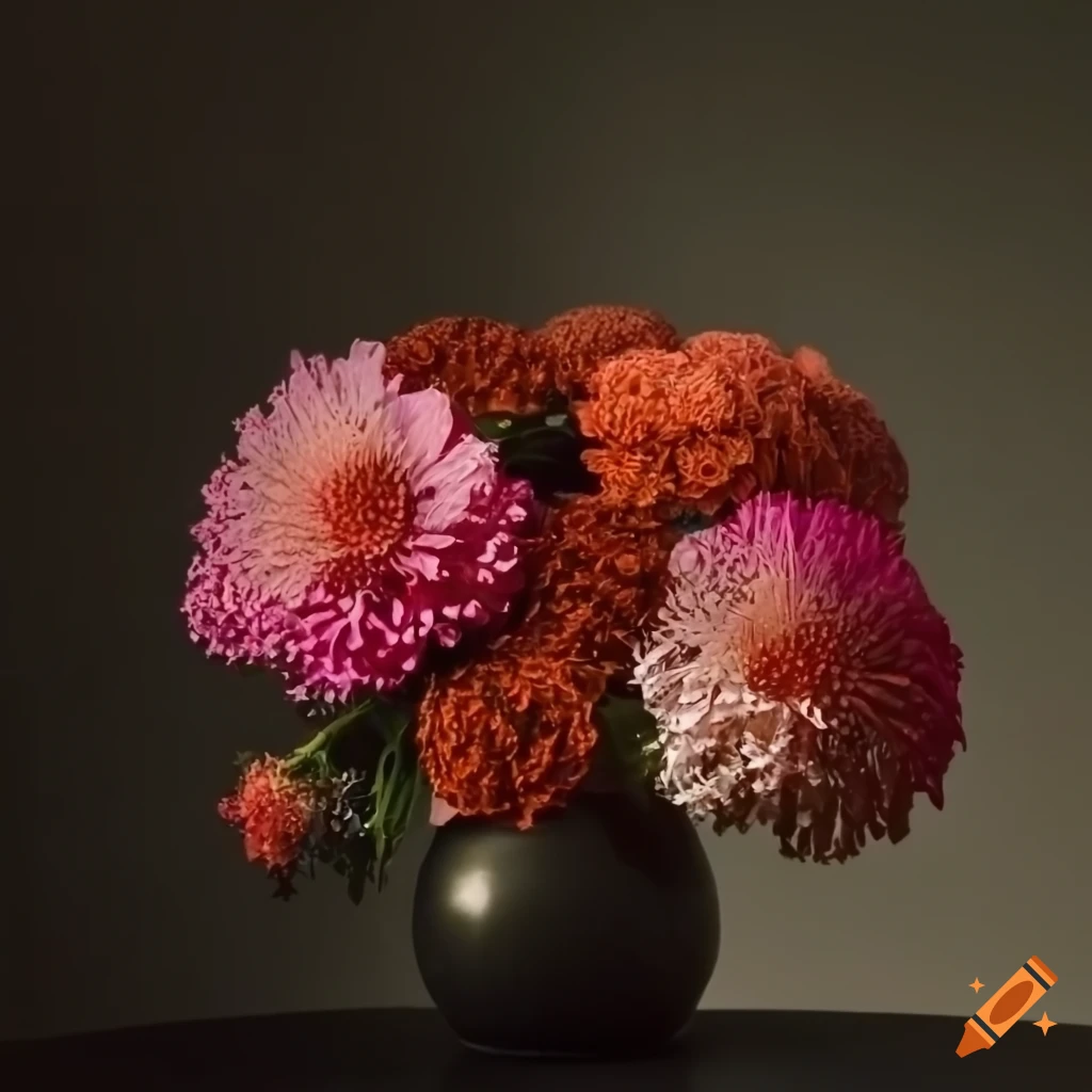 Arrangement with vase and tropical flowers