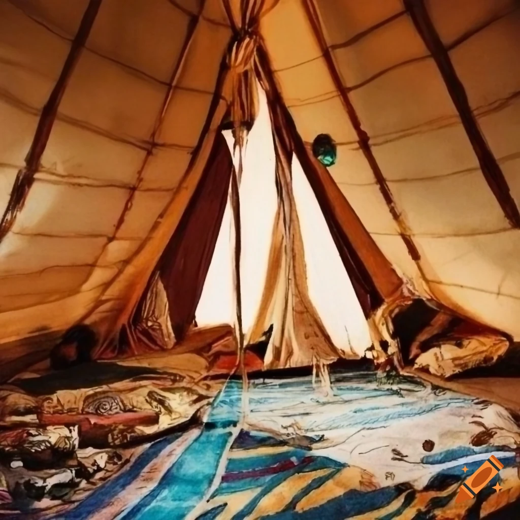 Interior of a native american teepee from inside on Craiyon