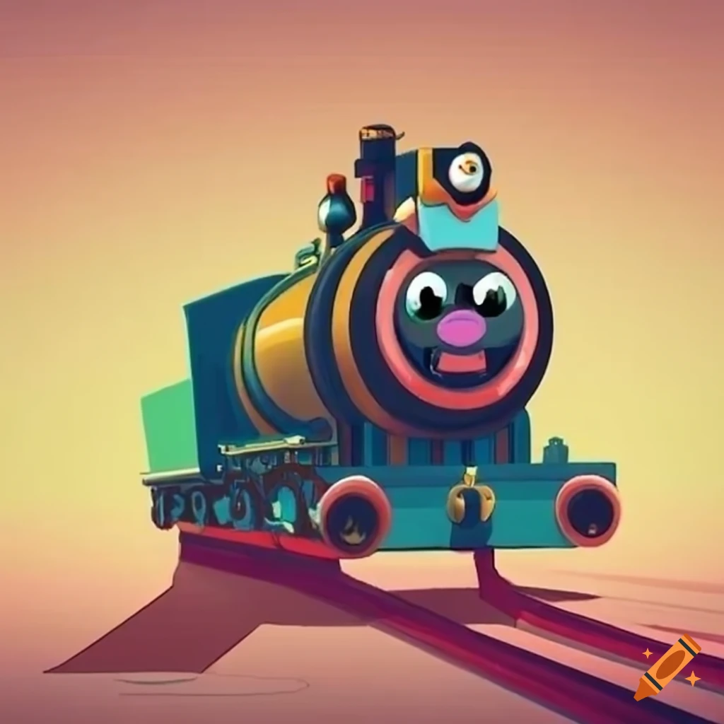Animated locomotive symbolizing childlike innocence on Craiyon