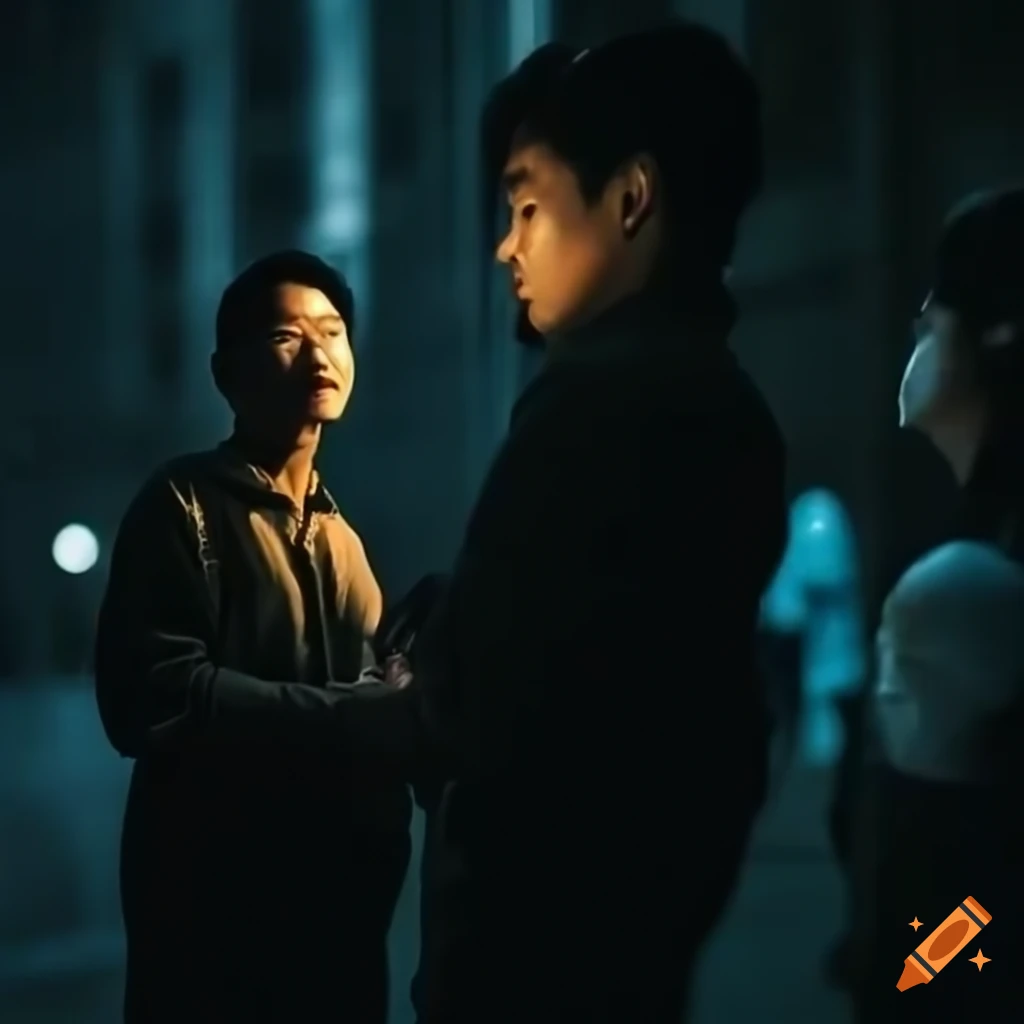 Asian man with a group in a dim setting