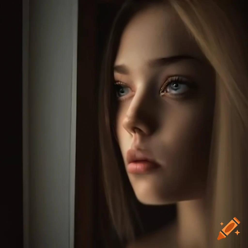 Sad girl looking at mirror