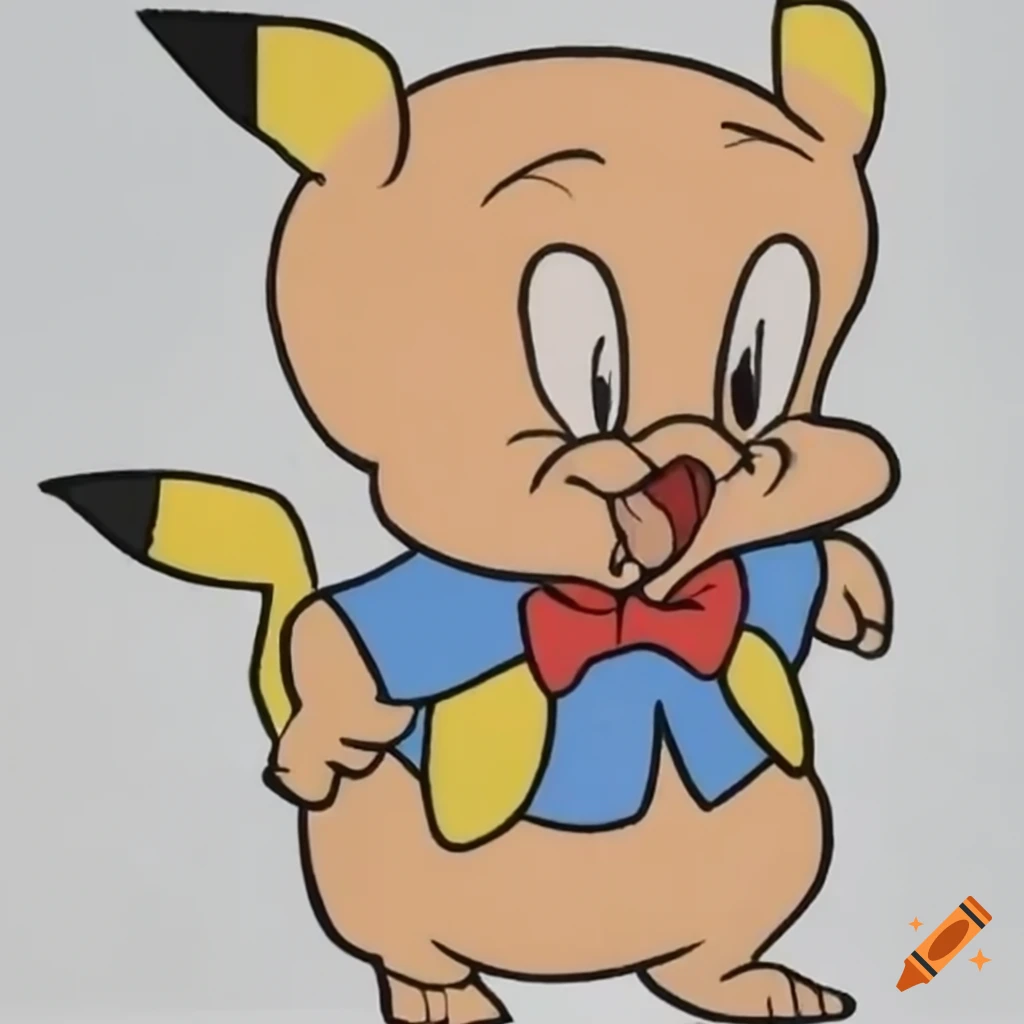 Porky Pig from Looney Tunes dressed as Pikachu
