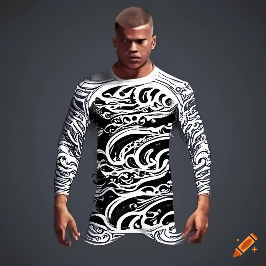 Japanese style wave pattern jiu jitsu rash guard on Craiyon