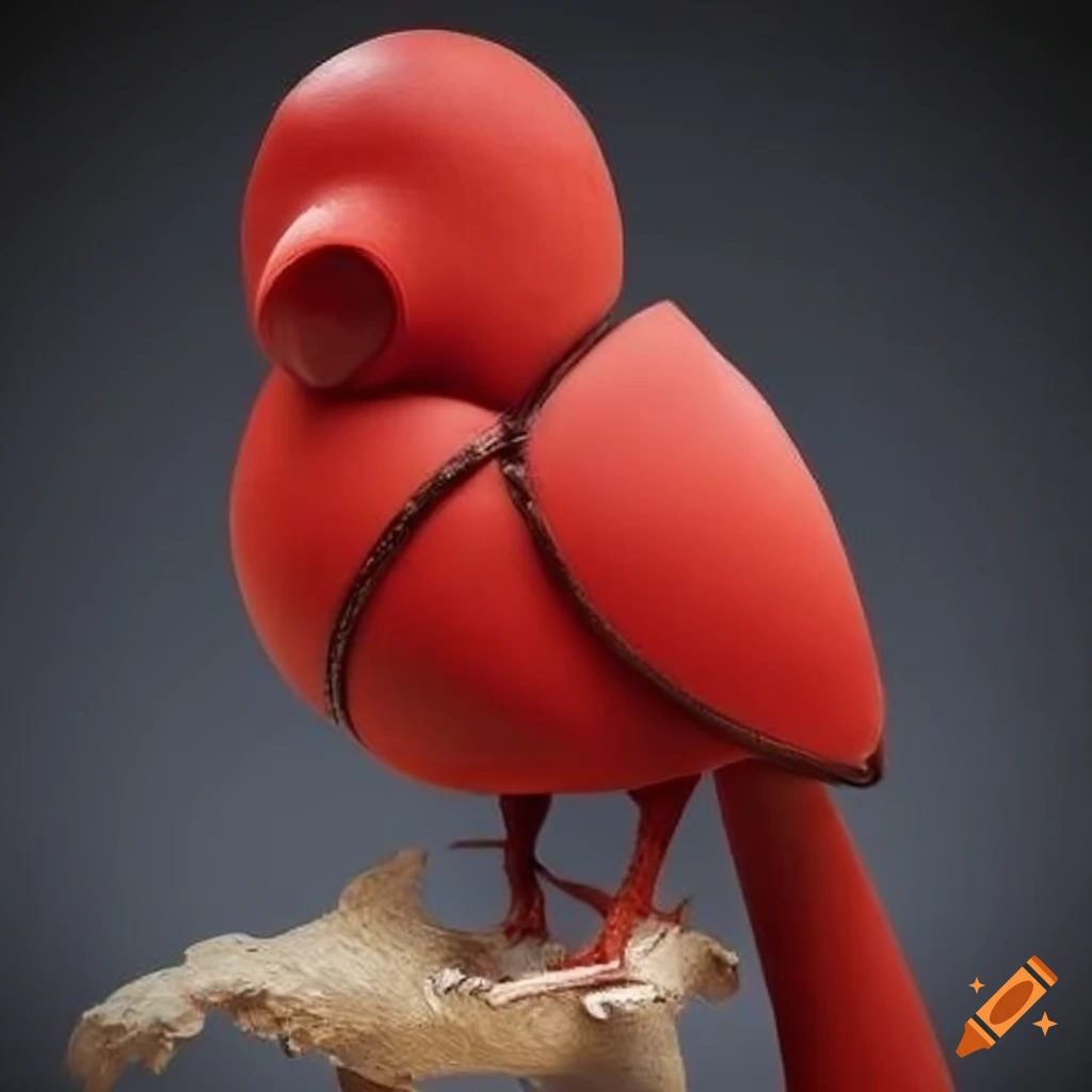 Vibrant red bird with unique plumage and leather accessory