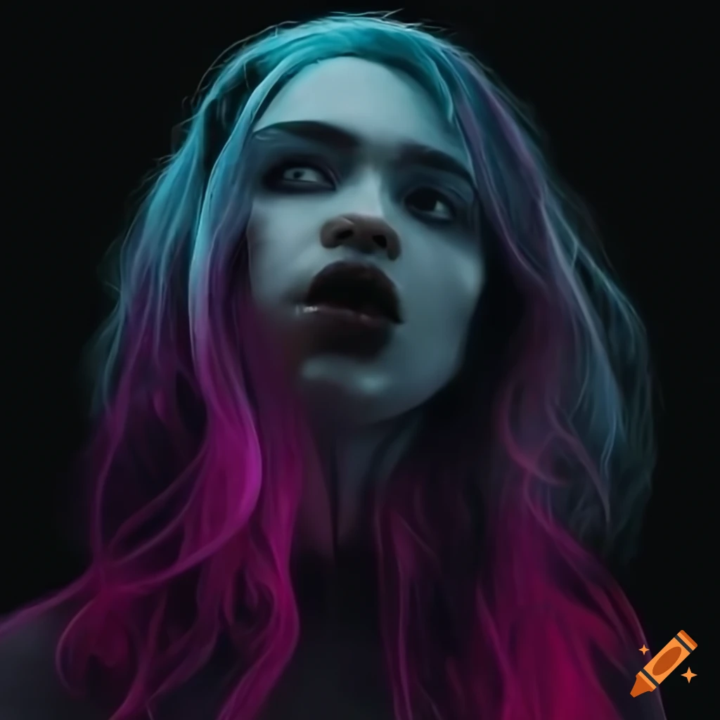 Album cover with grimes in deathcore style at 8k resolution on Craiyon