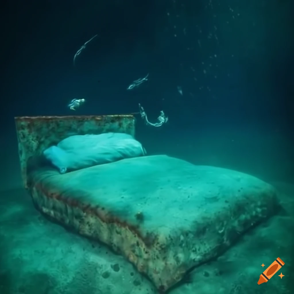 Rusty underwater bed on Craiyon