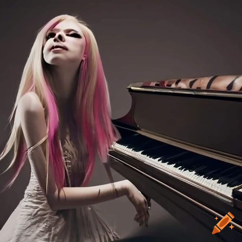 Avril Lavigne playing a grand piano