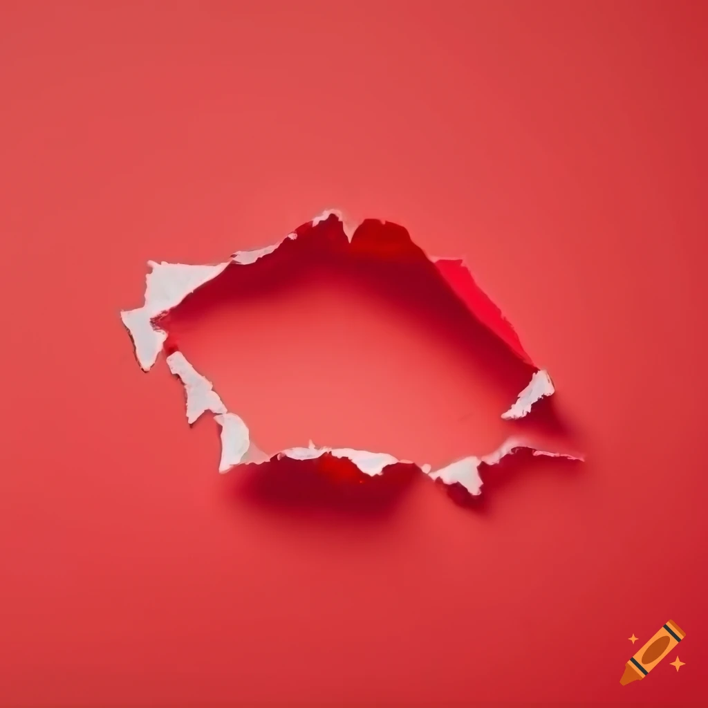 Torn red paper pieces arranged in a rhombus shape on a red background