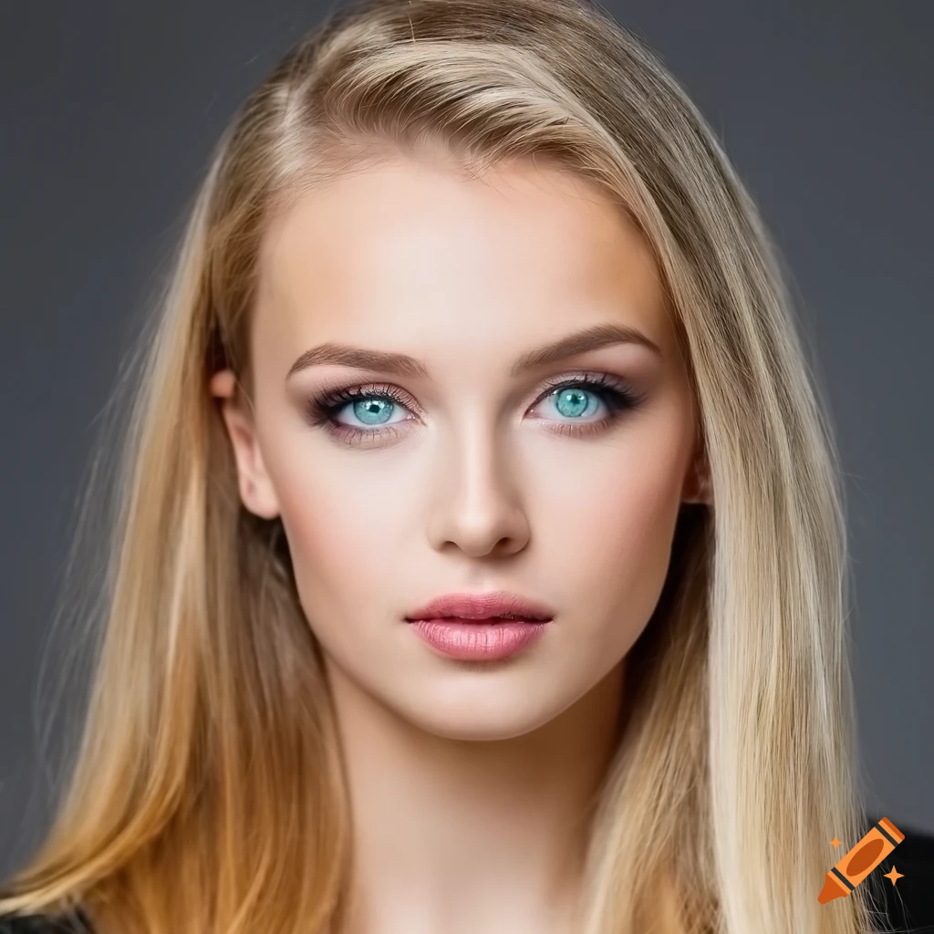 Portrait of a young woman with blonde hair and green eyes on Craiyon