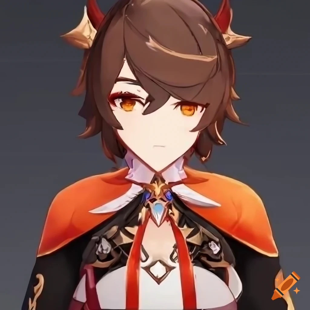 Genshin Impact character in orange French-inspired clothing with red accents