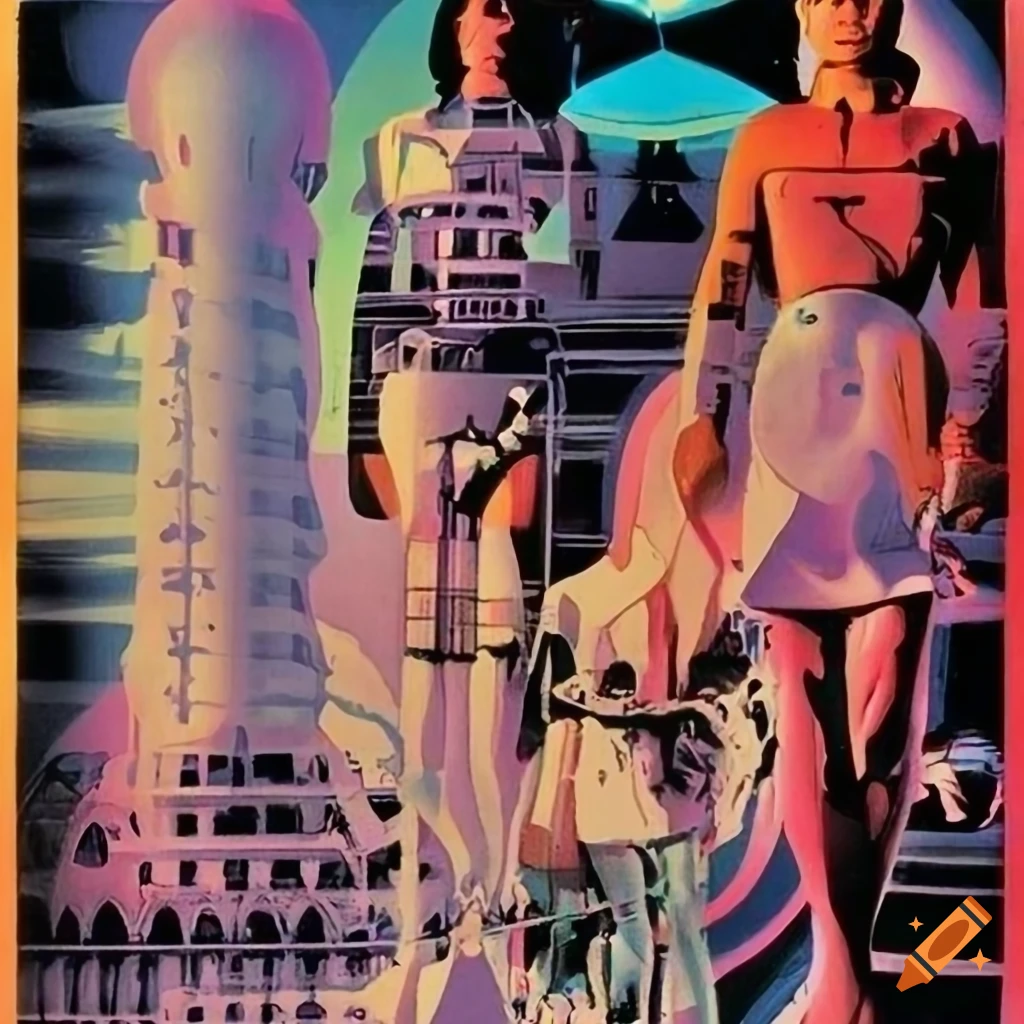 1970s utopian futuristic science fiction movie poster "in the future