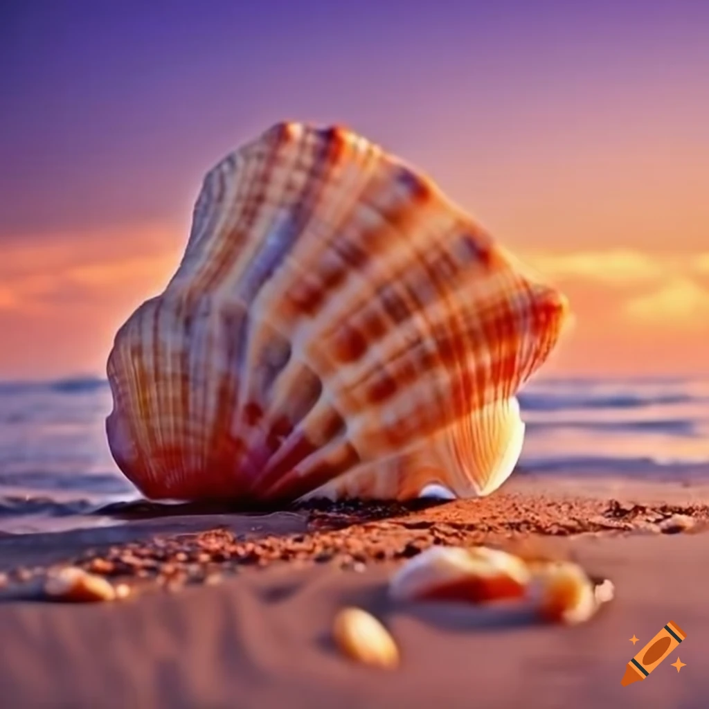 Sunset seashells on the beach by the sea