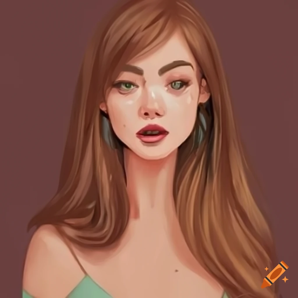 Woman with light brown hair and green eyes in a sage dress on Craiyon
