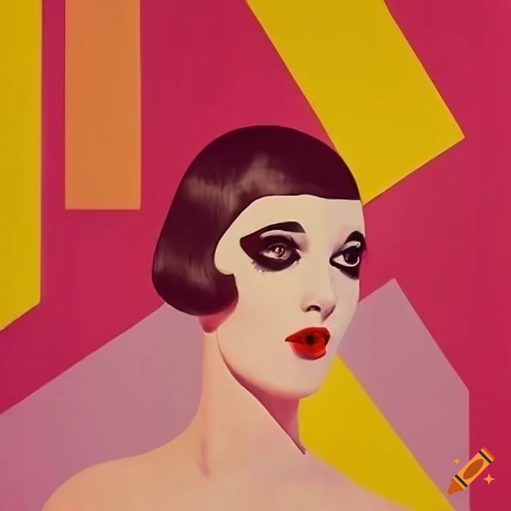 Bauhaus-style room with elegant flapper girls enjoying martinis