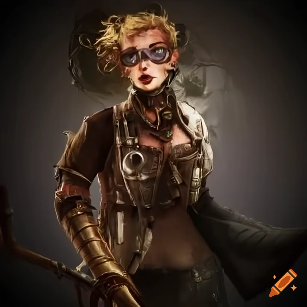 brutal woman in uniform and steampunk mask with axe Stock Photo