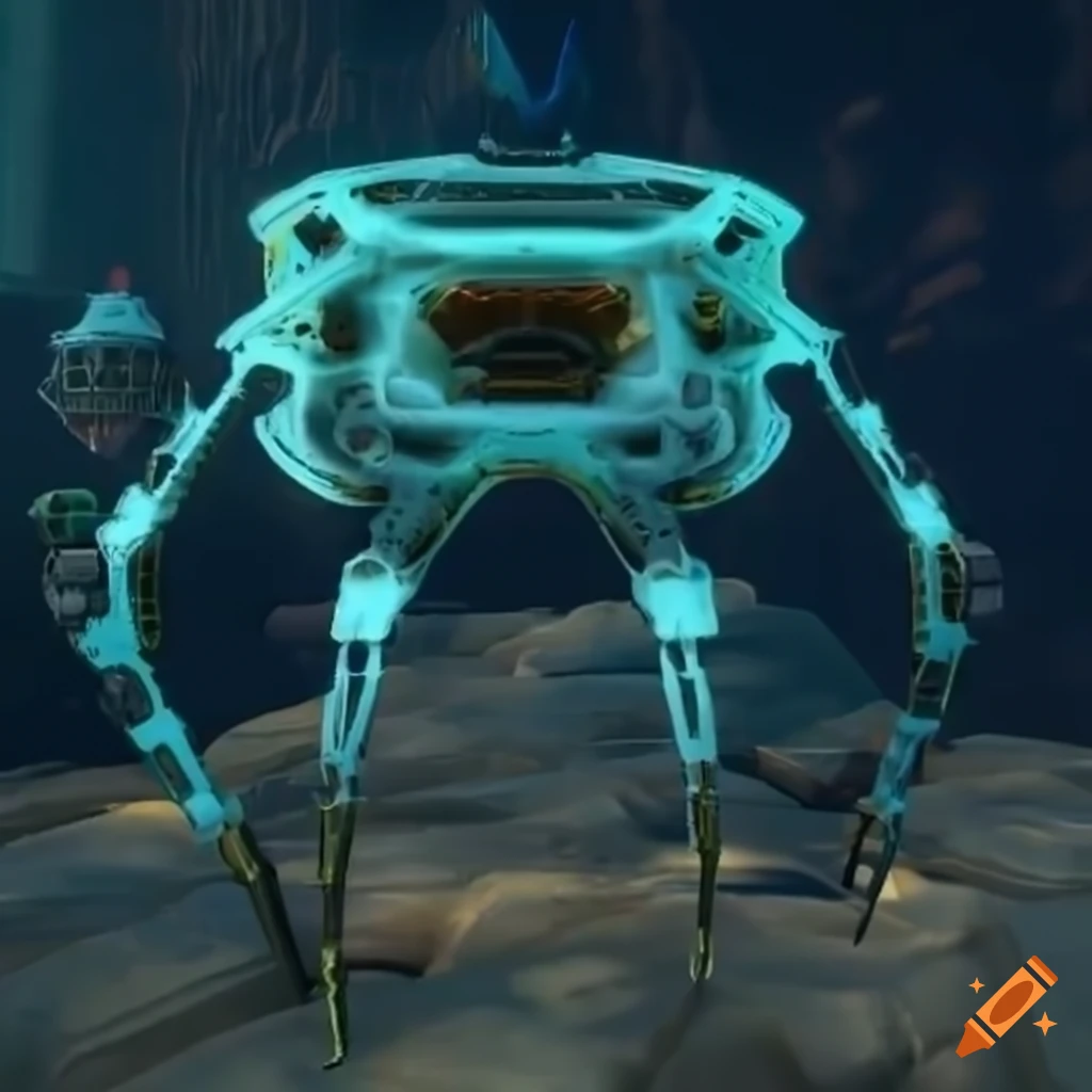 Sleek subnautica series mech with glass front and intricate design on