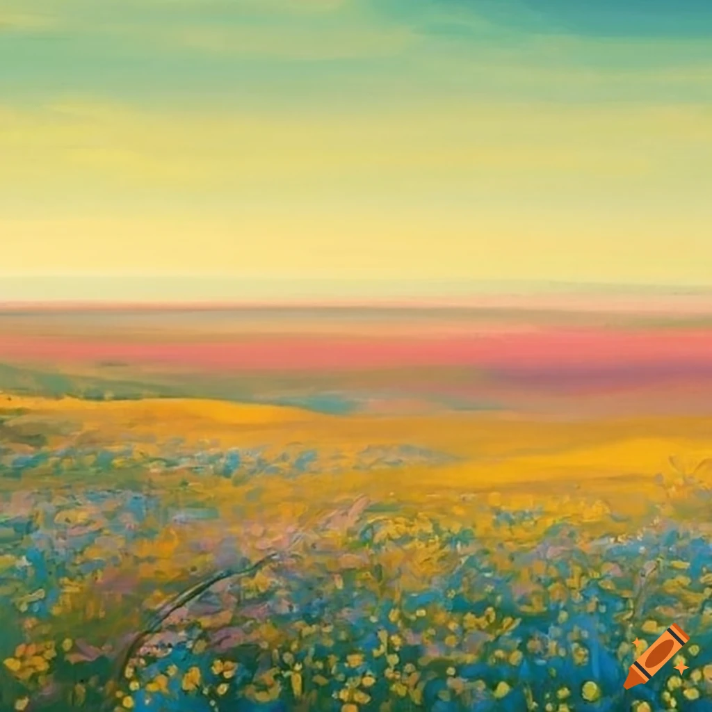 Vast open flatlands with blooming flowers on Craiyon