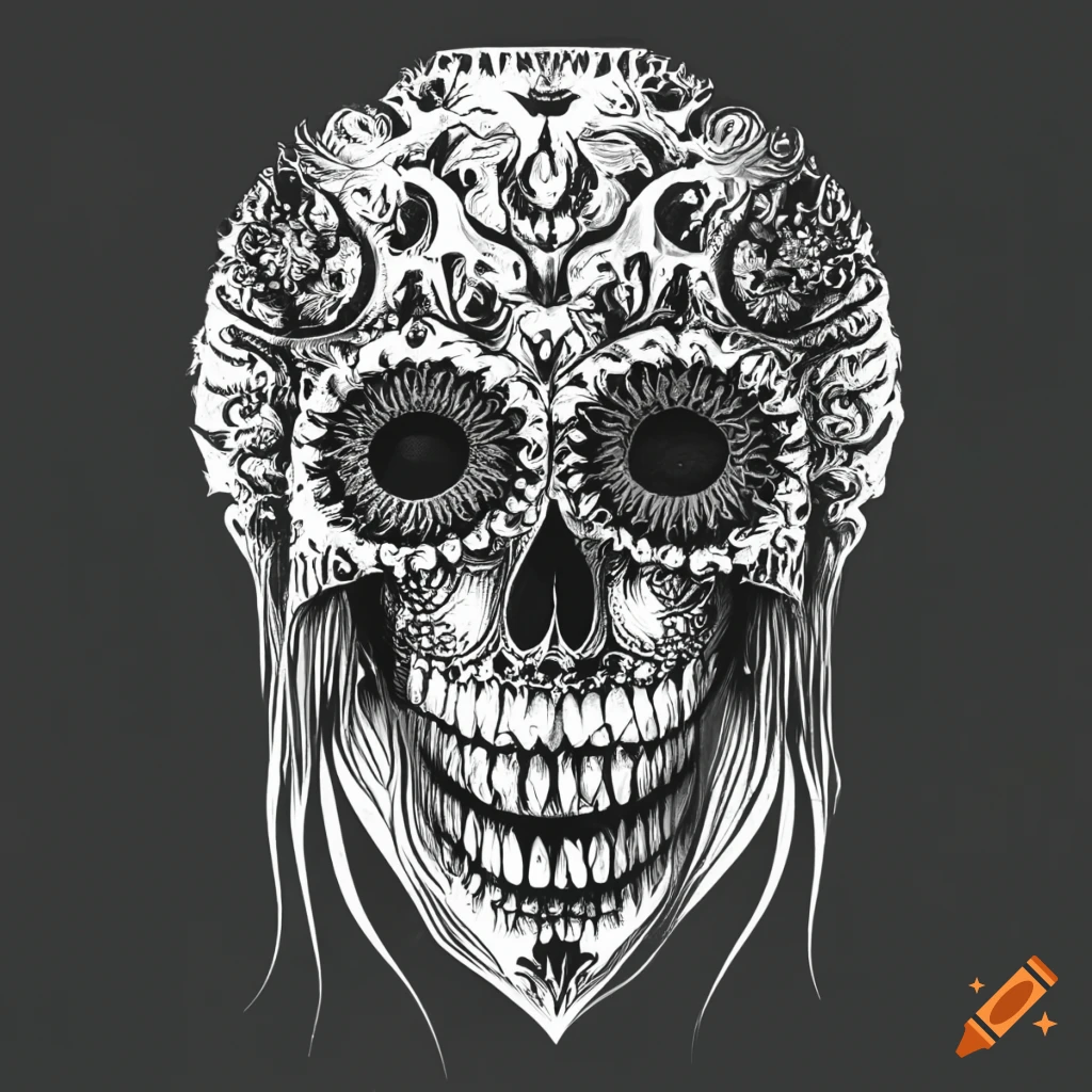 Day of the dead black and white high contrast image on Craiyon