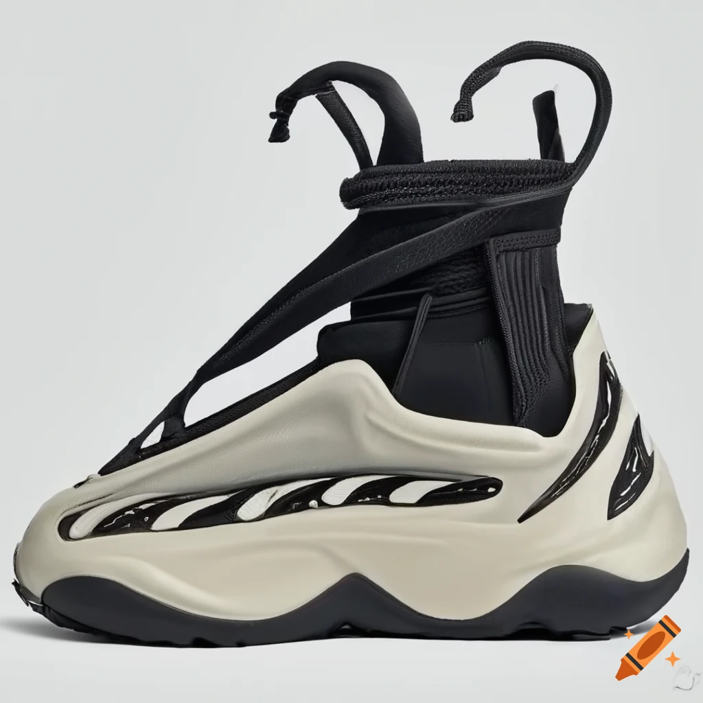 Side view of futuristic Yeezy 700v3 Adidas ski boot slip on with white background
