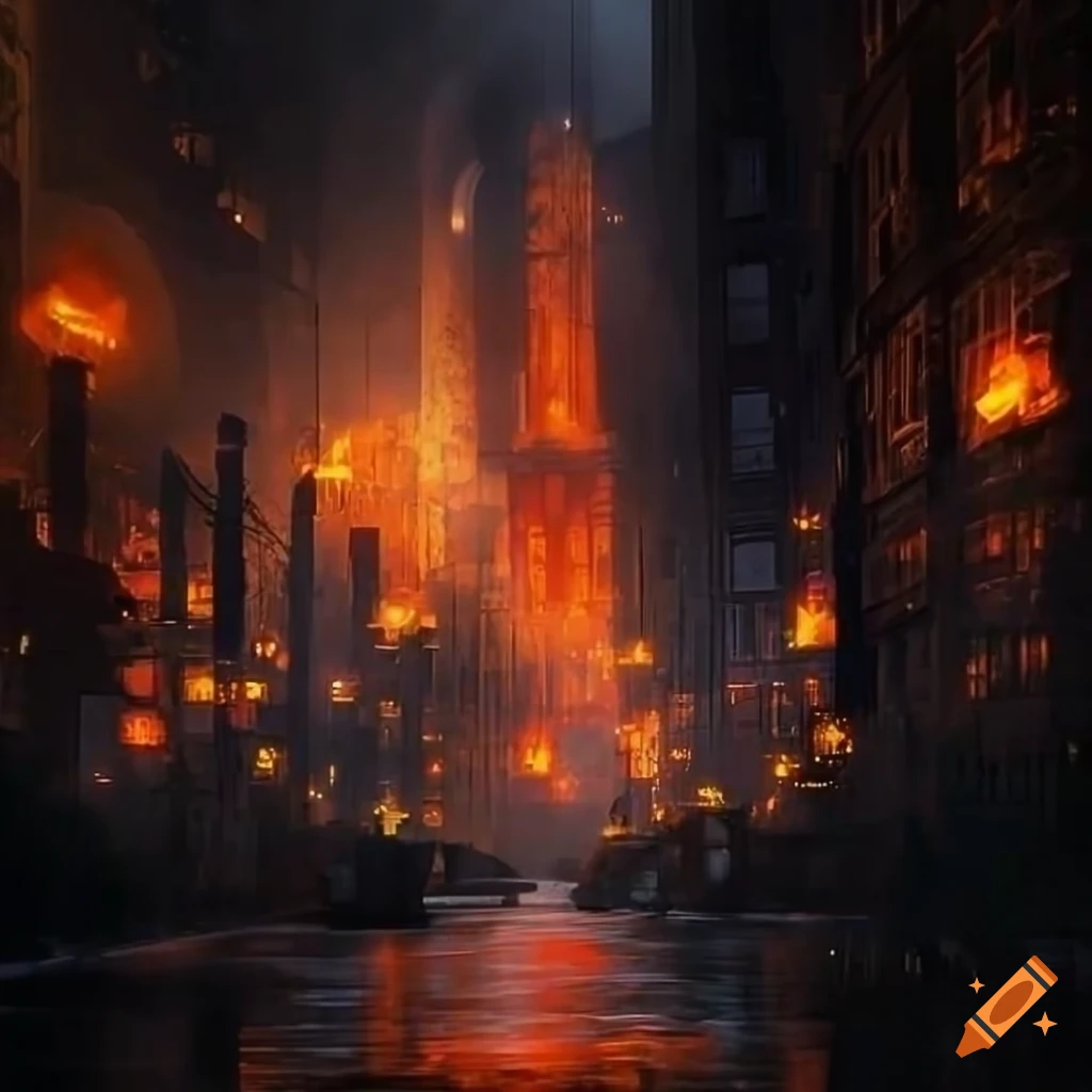 Masterful, intricate battlefield cityscape with stunning lighting