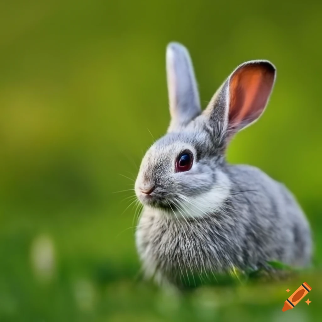 Grau-silver rabbit on a meadow on Craiyon