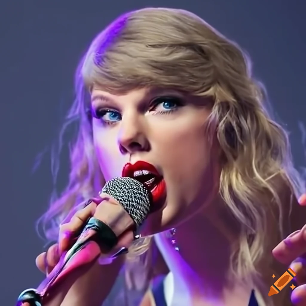 Taylor Swift singing with a microphone